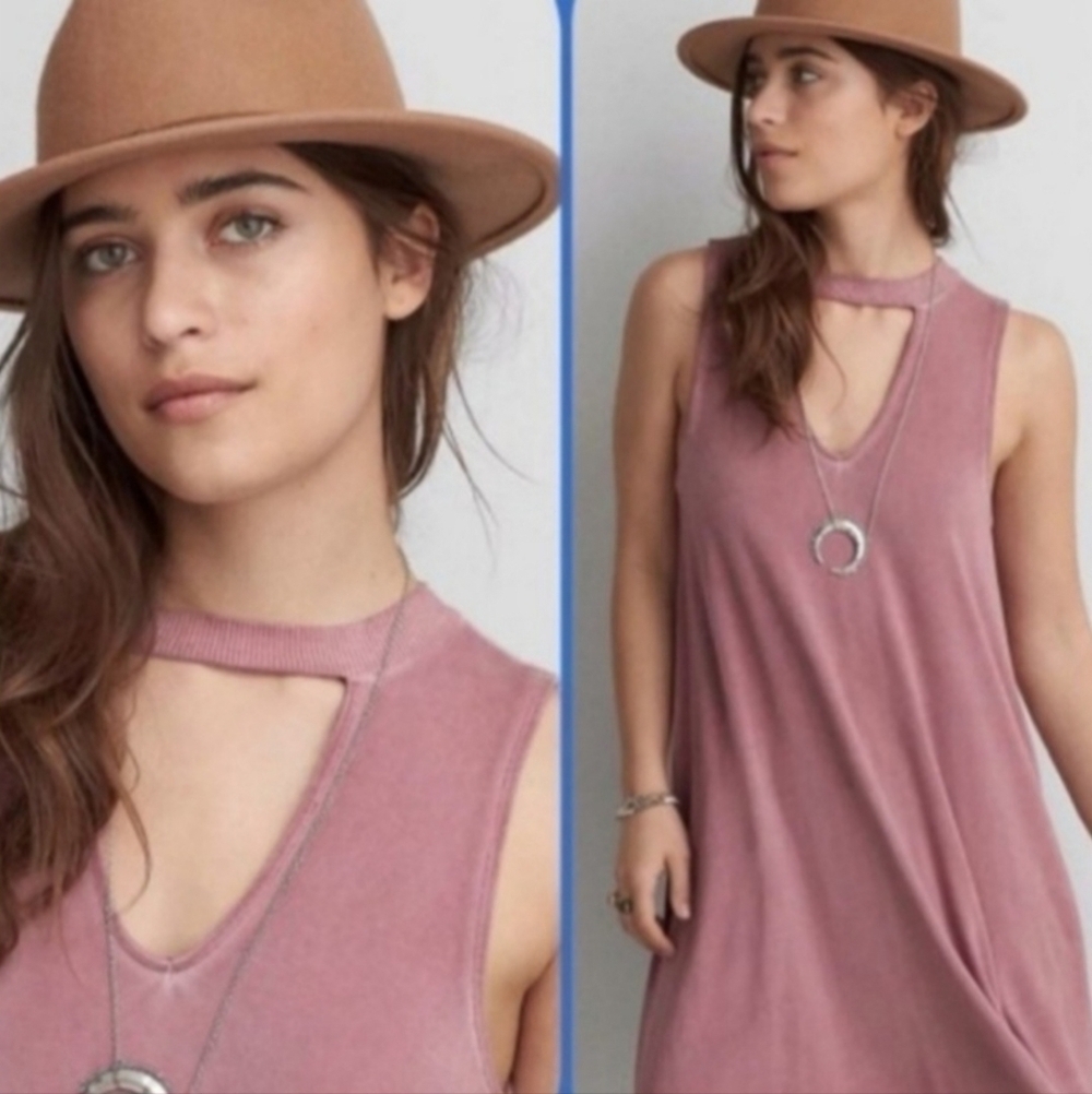 American Eagle AEO Pink Keyhole Tank Dress Dusty Rose Women's XXS Soft Flowy EUC